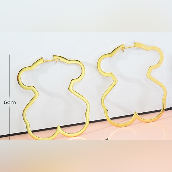 Gold Bear-Shaped Hoop Earrings - Picture 1 of 3